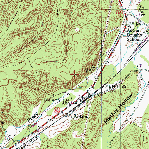 Topographic Map of Piney Fork Prospects, TN