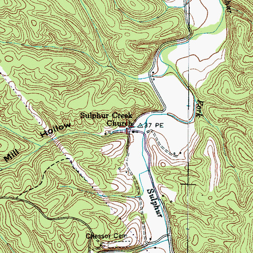 Topographic Map of Sulphur Creek School (historical), TN
