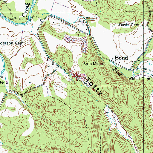 Topographic Map of Totty Hollow Mines, TN