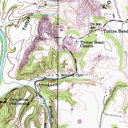 Topographic Map of Tottys Bend Mines, TN
