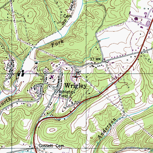 Topographic Map of Wrigley Baptist Church, TN