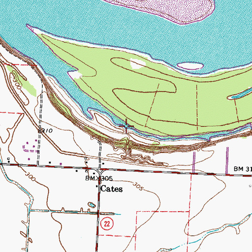 Topographic Map of Cates Landing, TN