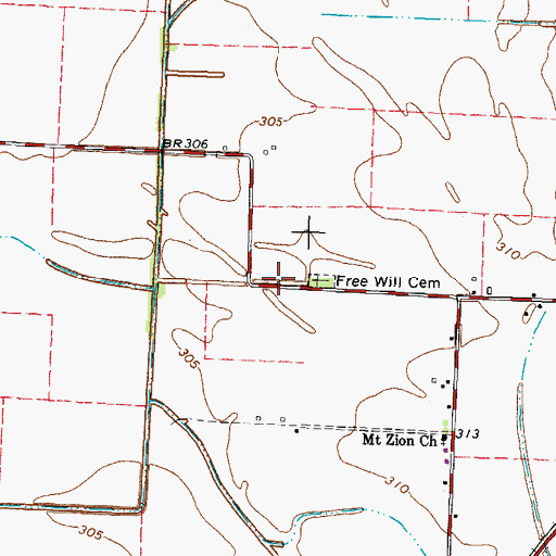 Topographic Map of Free Will Church (historical), TN