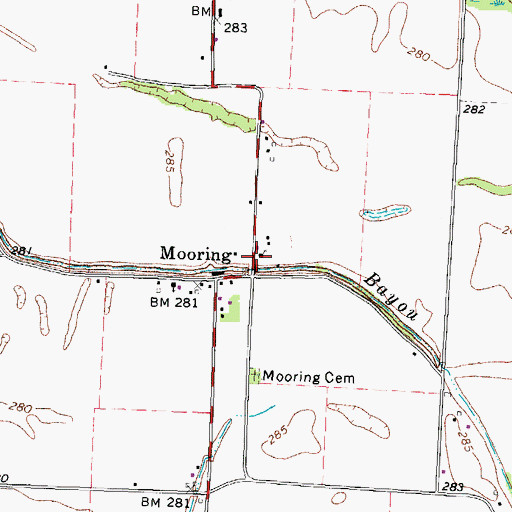 Topographic Map of Mooring Church, TN