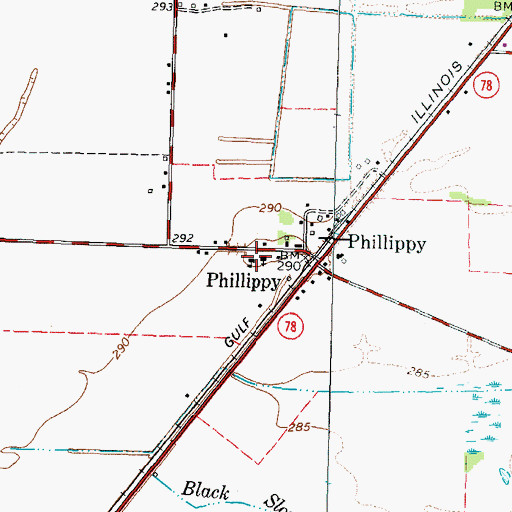 Topographic Map of Phillippy Baptist Church, TN
