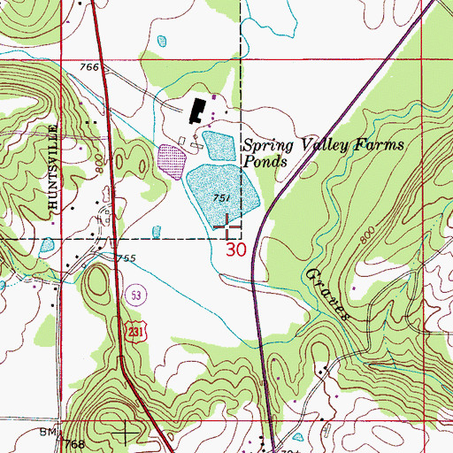 Topographic Map of Spring Valley Ponds Dam, AL