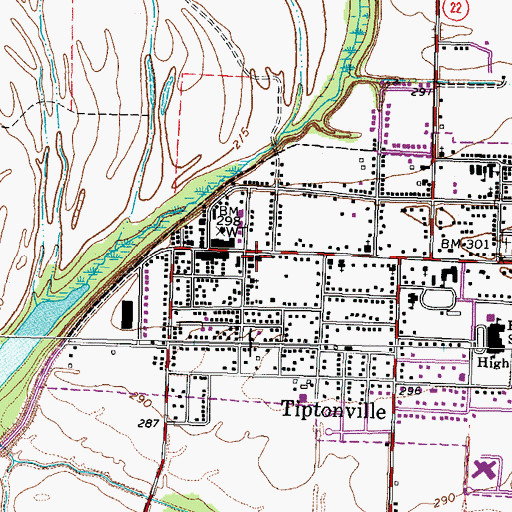 Topographic Map of Tiptonville City Hall, TN
