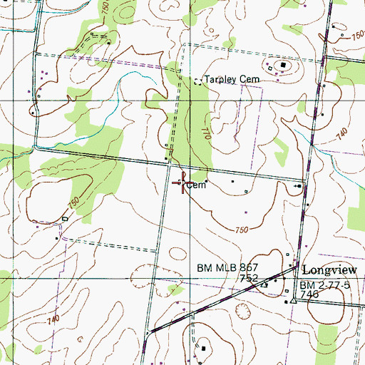 Topographic Map of Batt Cemetery, TN