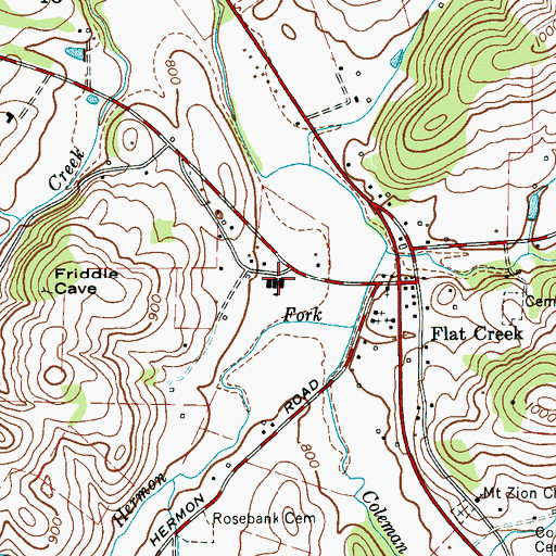 Topographic Map of Flat Creek School (historical), TN