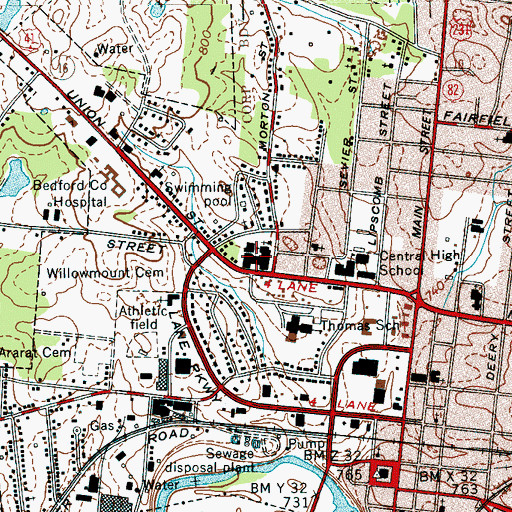 Topographic Map of Harris Middle School, TN