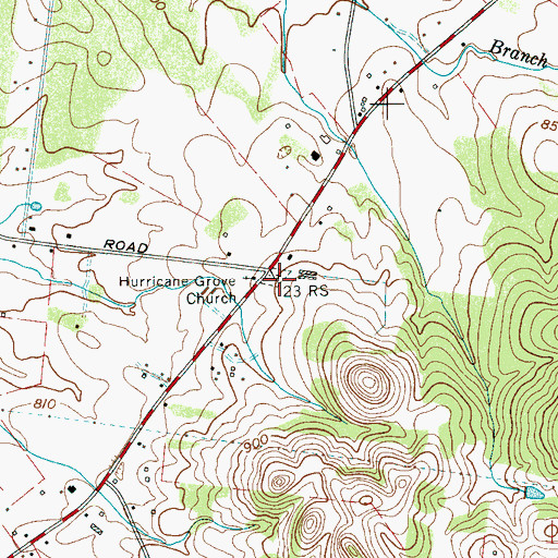 Topographic Map of Hurricane Grove Cemetery, TN