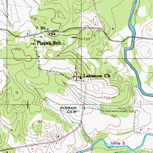 Topographic Map of Mount Lebanon Cemetery, TN