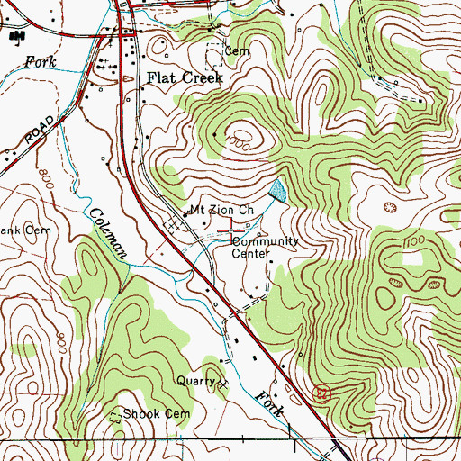 Topographic Map of Mount Zion School (historical), TN