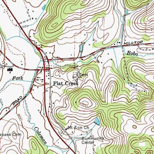 Topographic Map of Old Flat Creek Cemetery, TN