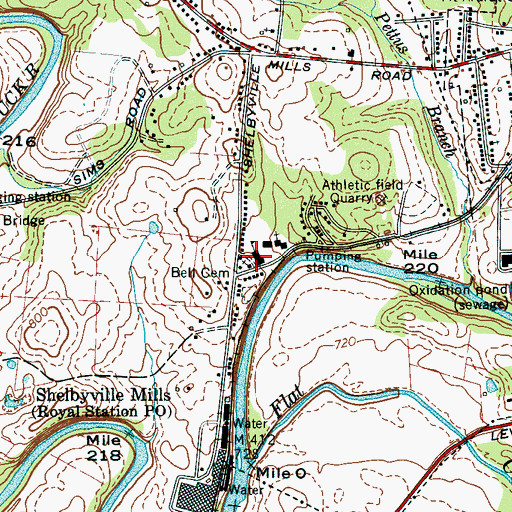 Topographic Map of Shelbyville Mills School (historical), TN