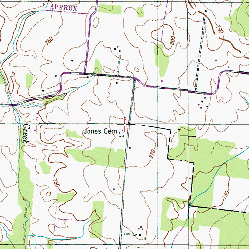 Topographic Map of Waverly Cemetery, TN