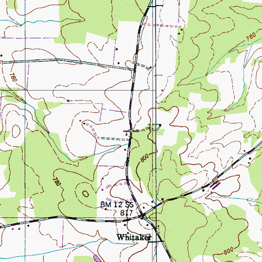 Topographic Map of Whitakers School (historical), TN