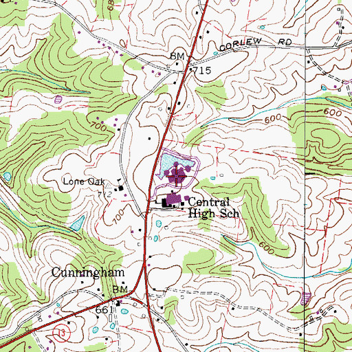 Topographic Map of Central Elementary School, TN