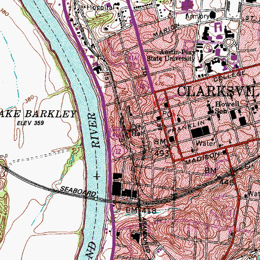 Topographic Map of Clarksville City Hall, TN