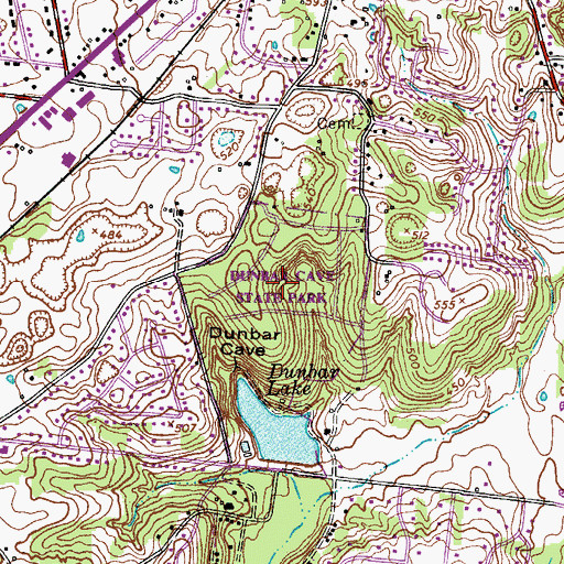 Topographic Map of Dunbar Cave State Park, TN