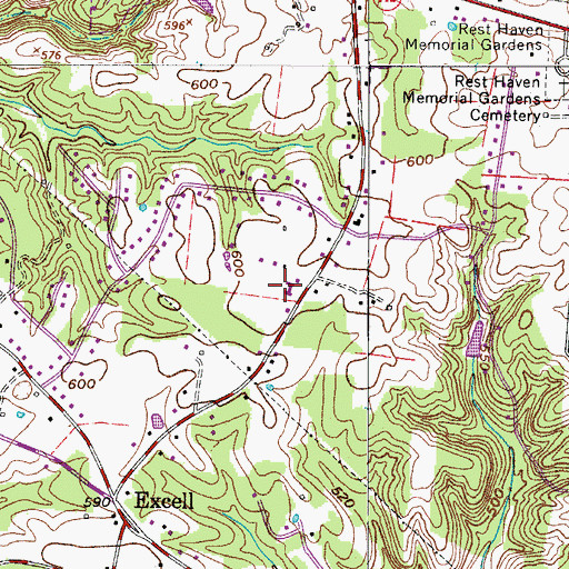 Topographic Map of Excell Baptist Church, TN