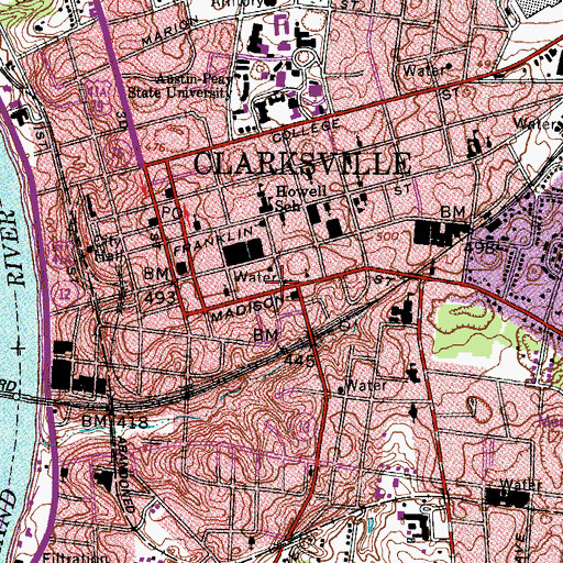 Topographic Map of First Baptist Church, TN