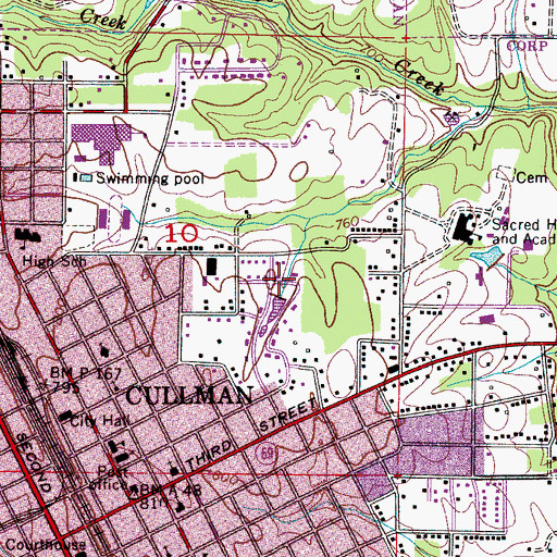 Topographic Map of Carl Budweg Dam, AL