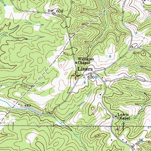 Topographic Map of Liners Chapel School (historical), TN