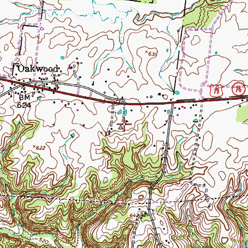 Topographic Map of Oakwood School (historical), TN