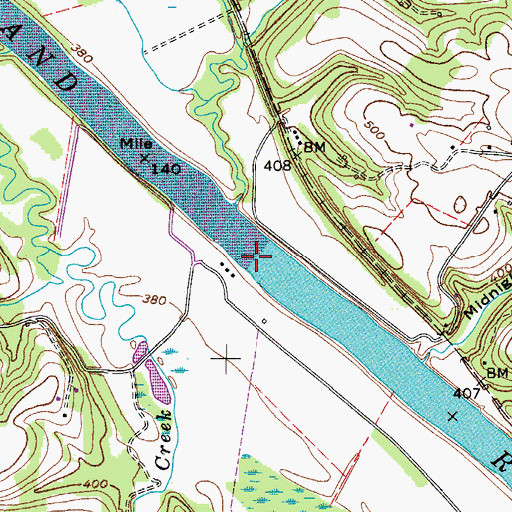 Topographic Map of Old Lock and Dam B (historical), TN