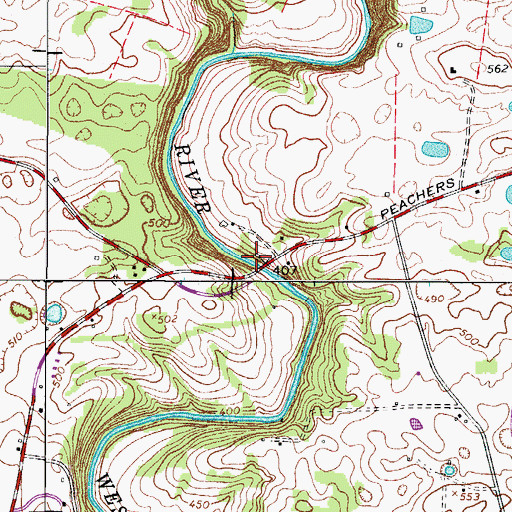 Topographic Map of Peachers Mill, TN