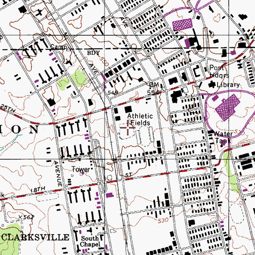 Topographic Map of Perez Baseball Field, TN