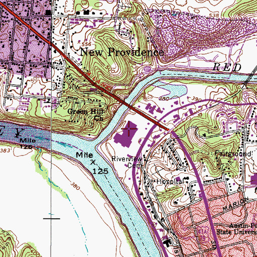 Topographic Map of Two Rivers Mall Shopping Center, TN