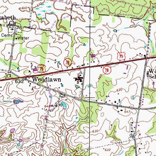 Topographic Map of Woodlawn Elementary School, TN