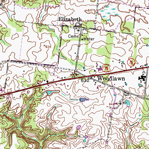 Topographic Map of Woodlawn First Baptist Church, TN