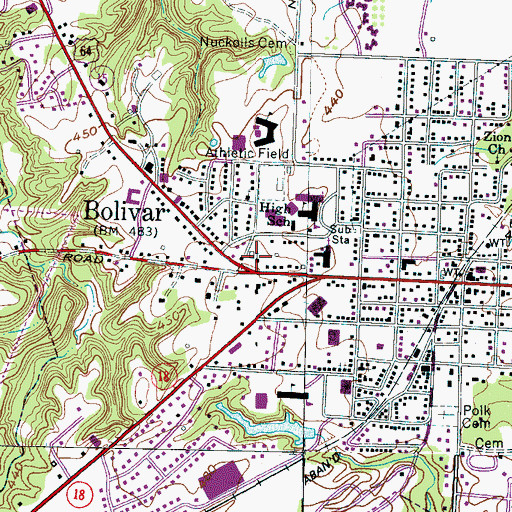 Topographic Map of Bolivar Church of Christ, TN