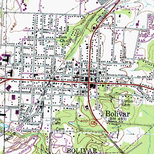 Topographic Map of Bolivar City Hall, TN