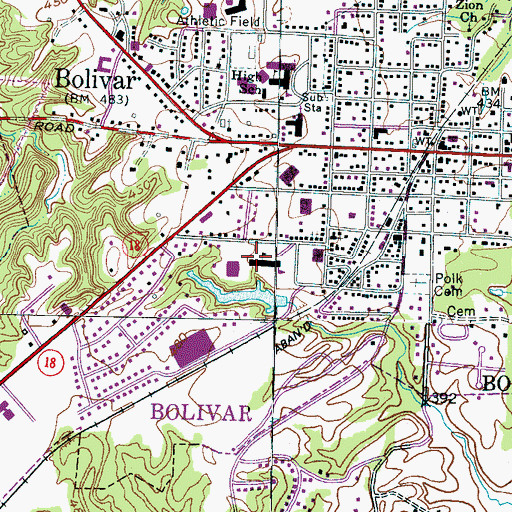Topographic Map of Bolivar Junior High School, TN
