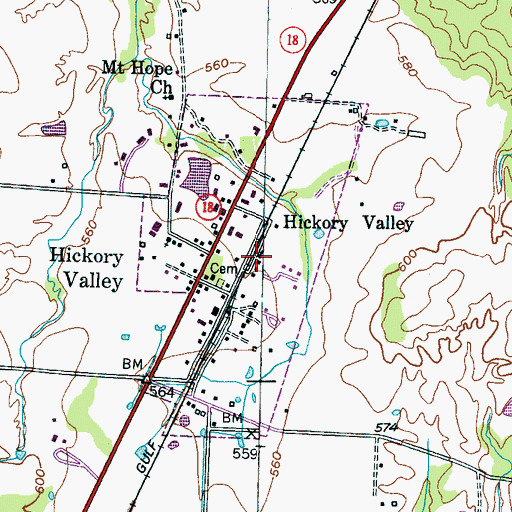 Topographic Map of Hickory Valley Baptist Church, TN