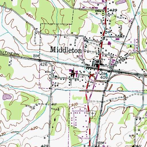 Topographic Map of Middleton High School, TN