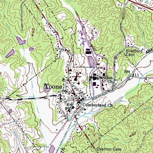 Topographic Map of Toone Elementary School, TN