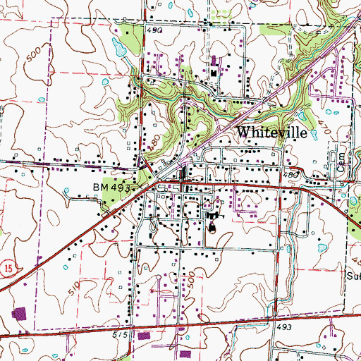 Topographic Map of Whiteville City Hall, TN