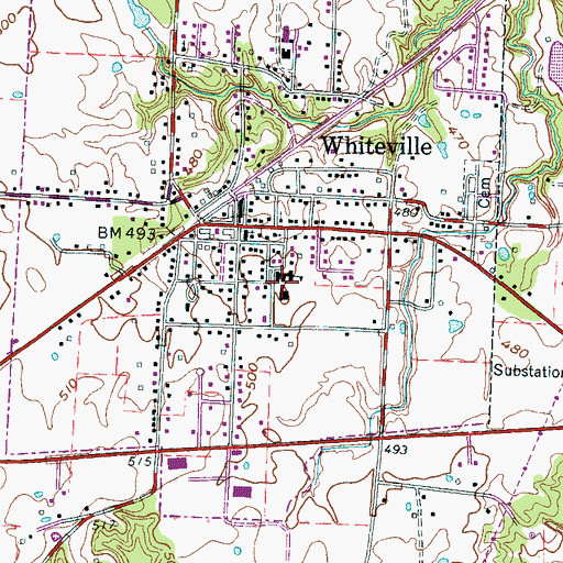 Topographic Map of Whiteville Elementary School, TN