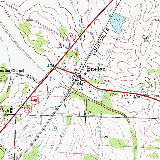 Topographic Map of Braden Baptist Church, TN