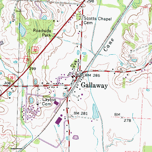 Topographic Map of Gallaway City Hall, TN