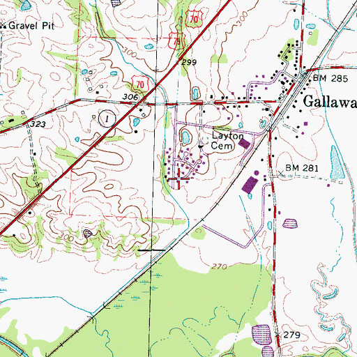 Topographic Map of Gallaway Community Center, TN