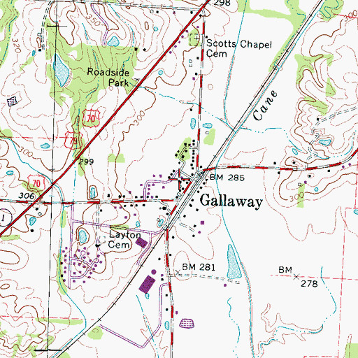 Topographic Map of Gallaway First Baptist Church, TN