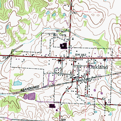 Topographic Map of Oakland High School (historical), TN