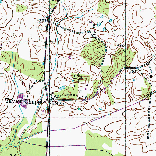 Topographic Map of Taylors Chapel Cemetery, TN