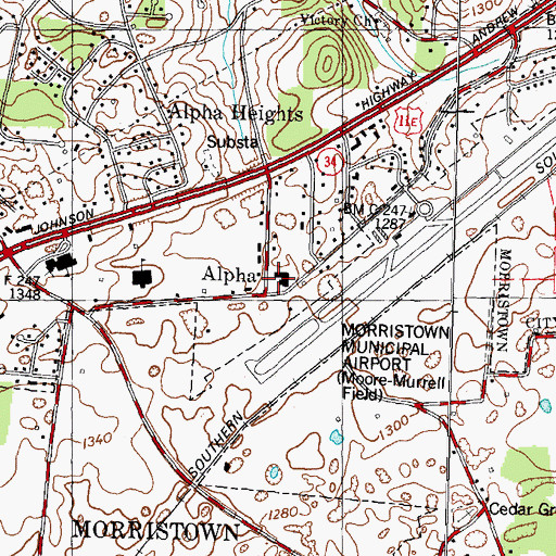 Topographic Map of Alpha Church, TN